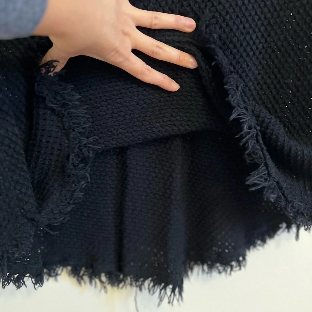 VELVET by Graham & Spencer Women Knitwear Dress Small Black Waffle Fringe Cotton